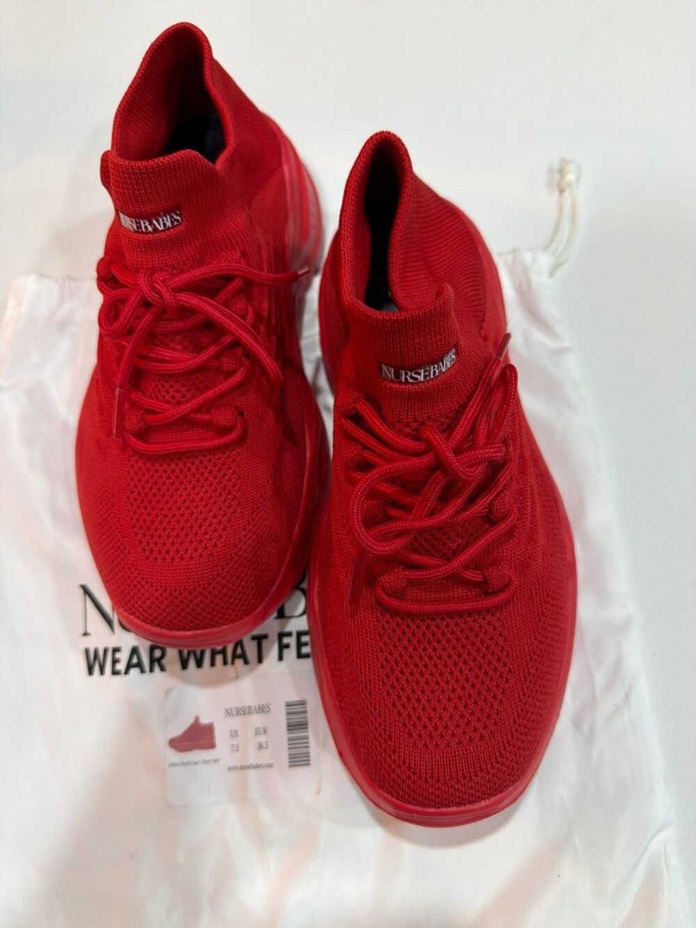 Nurse Babes Red knitted sneakers are Nursebabes brand